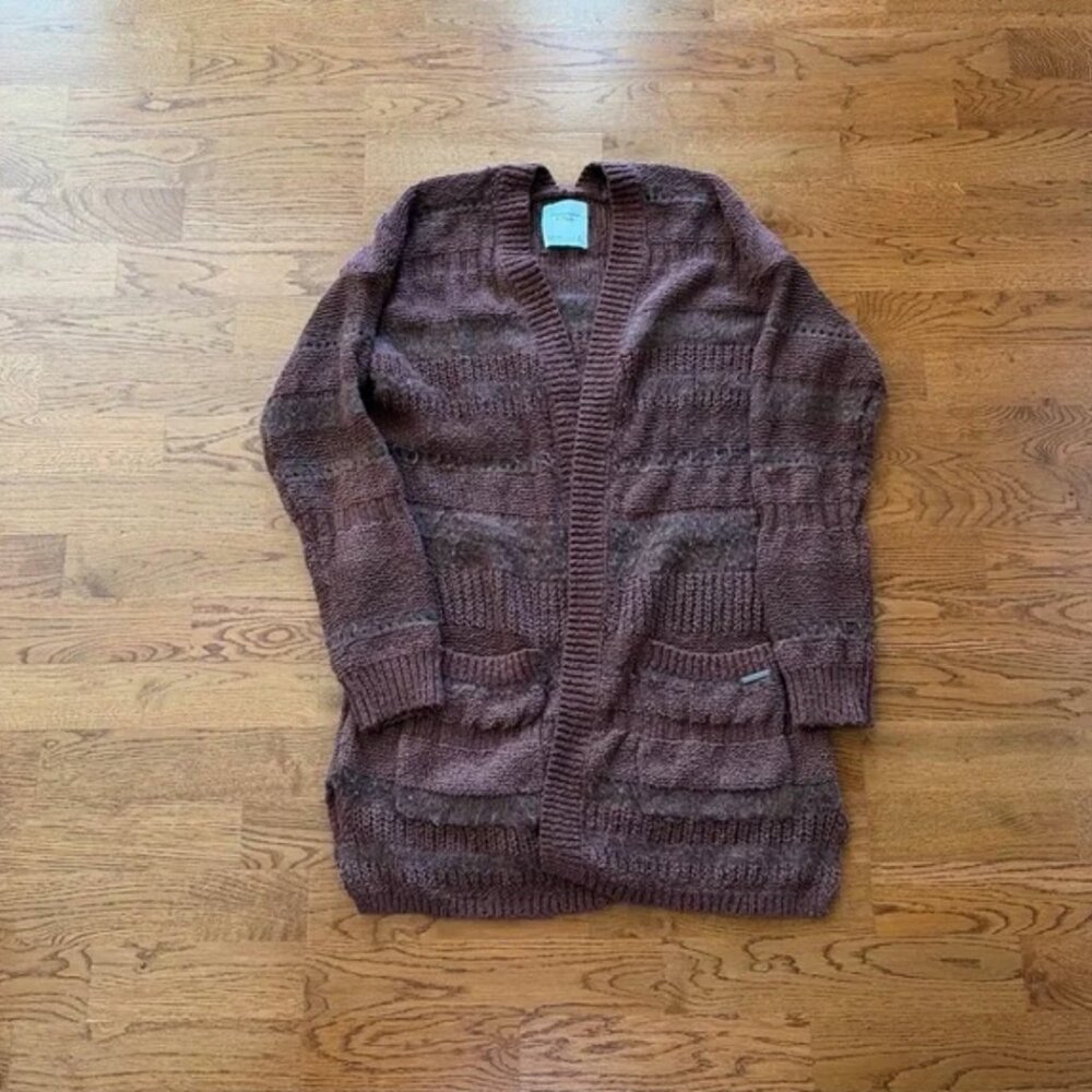 Abercrombie Cardigan Sweater Women Knit Open Boyfrien Brown Long Pockets M hole